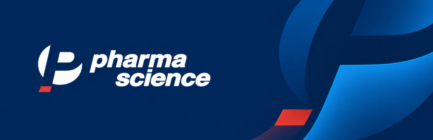 Bannière Pharmascience à géométrie bleue fournie par le client